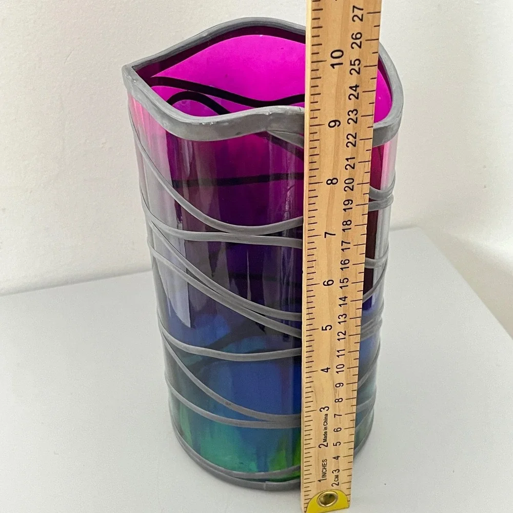 Vintage Art Glass Vase Multicolor Hand Painted Ombre Upcycled Scotland 10